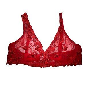 Vintage Women’s Med Red Lace Wireless Bra Bralette Valentines Lingerie